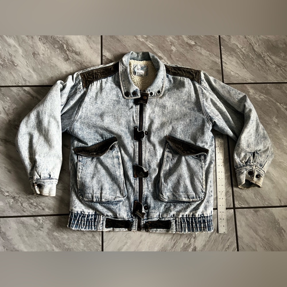 Vintage 1990s Rainbow West Denim Jacket zip-up Medium